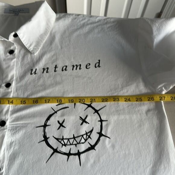 Sweet Rain Graphic Oversized Button Down Shirt Size XL Untamed Strange Print - Picture 7 of 12